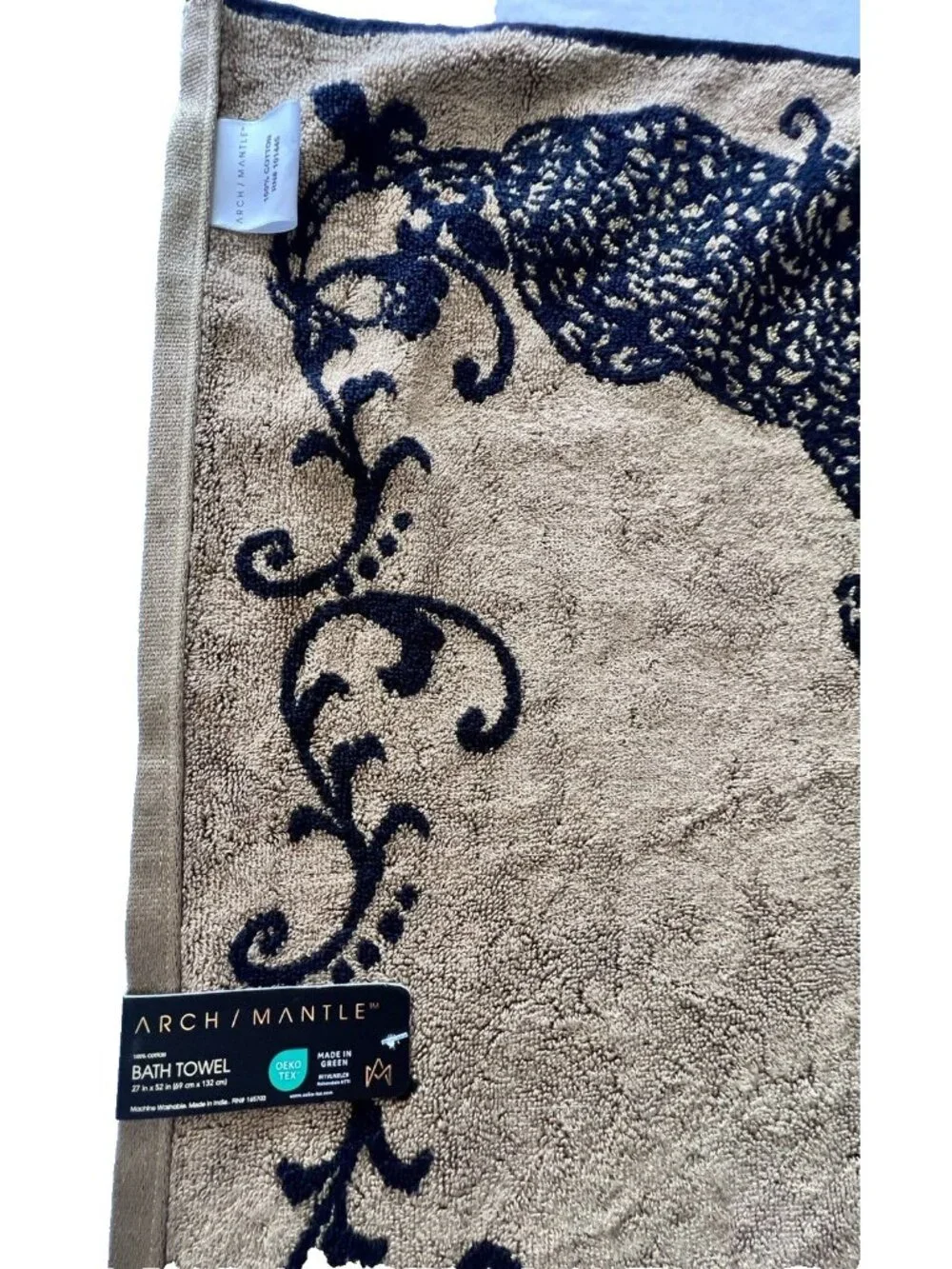 Leopard Cheetah Bath Towel Set 2 Black Gold Reversible 100% Cotton Animal Print